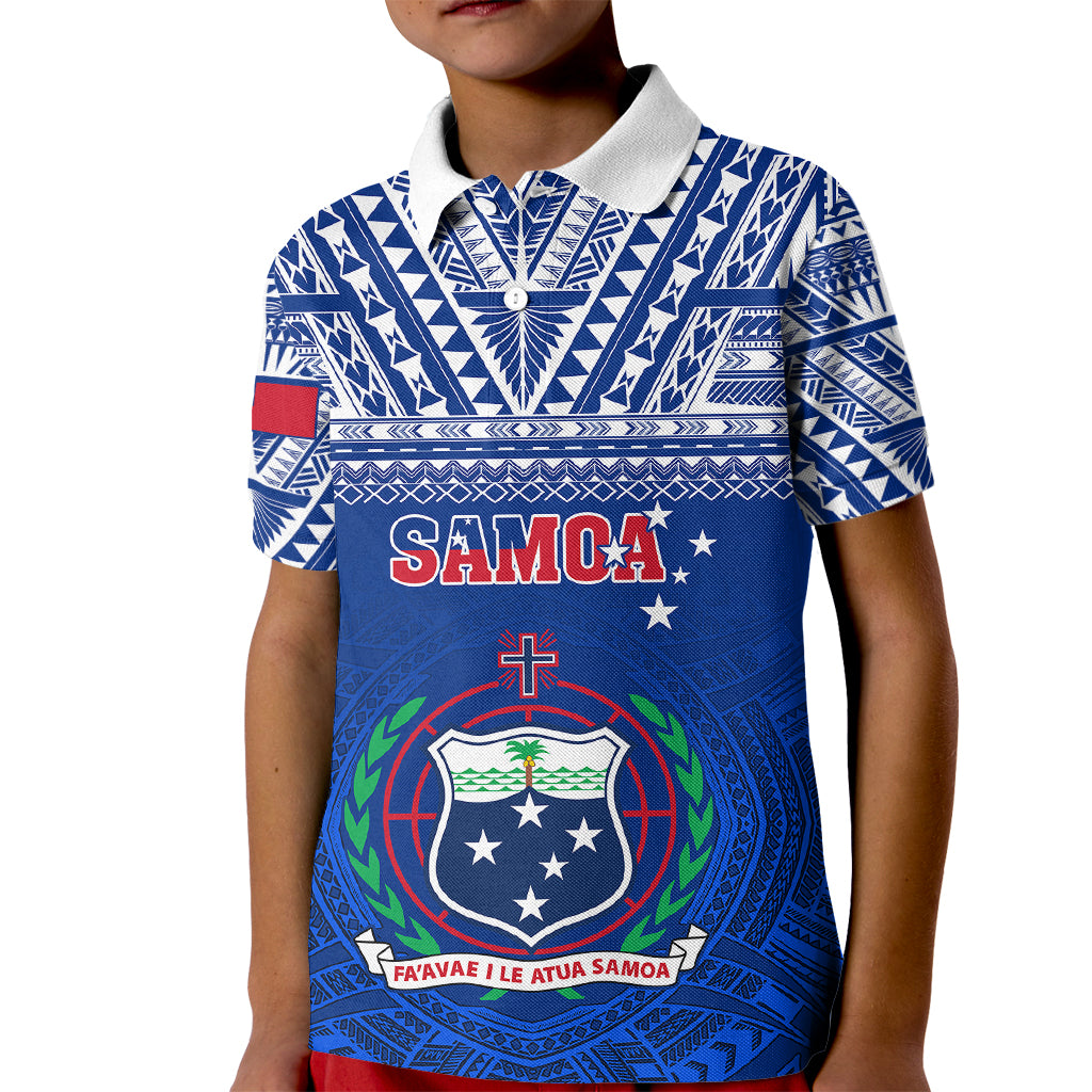 Samoa Rugby Kid Polo Shirt Manu Samoa Polynesian Tatoo Pattern LT01 Kid Blue - Polynesian Pride