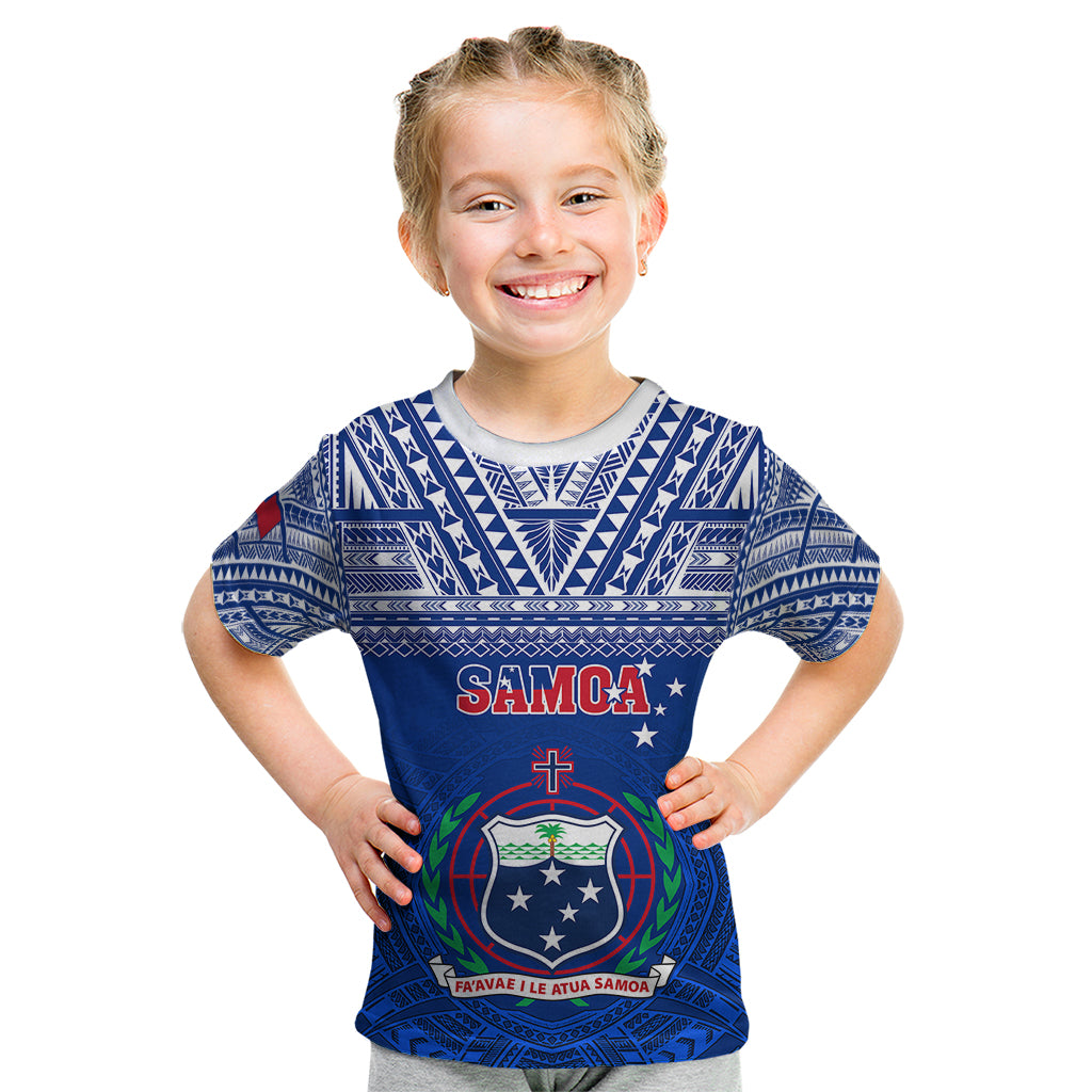 Samoa Rugby Kid T Shirt Manu Samoa Polynesian Tatoo Pattern LT01 Blue - Polynesian Pride