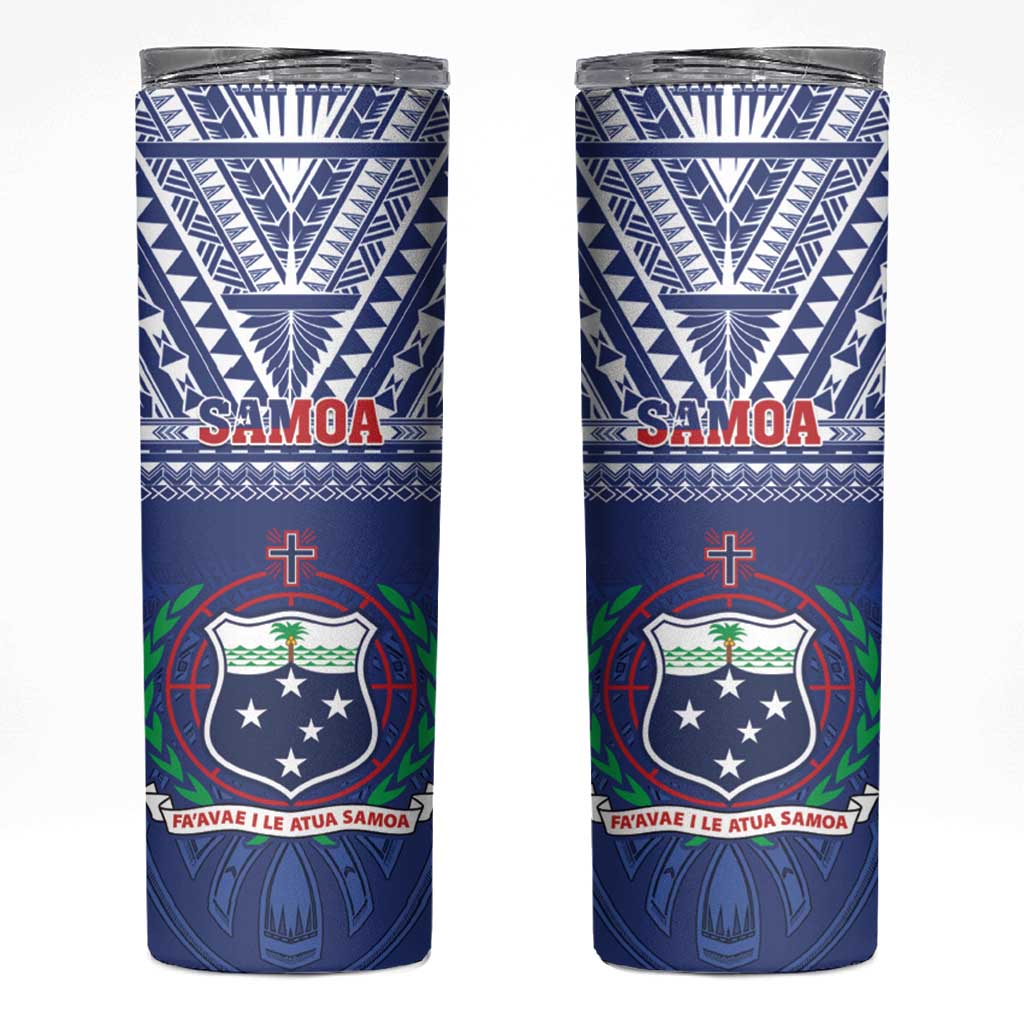 Samoa Rugby Skinny Tumbler Manu Samoa Polynesian Tatoo Pattern