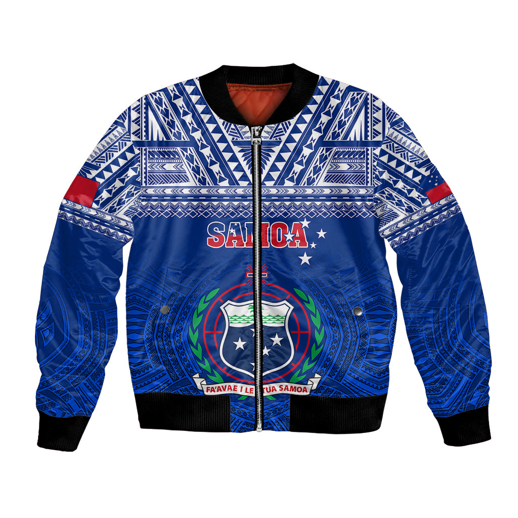 Custom Samoa Rugby Bomber Jacket Manu Samoa Polynesian Tatoo Pattern LT01 Unisex Blue - Polynesian Pride
