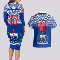 Custom Samoa Rugby Couples Matching Long Sleeve Bodycon Dress and Hawaiian Shirt Manu Samoa Polynesian Tatoo Pattern LT01 - Polynesian Pride