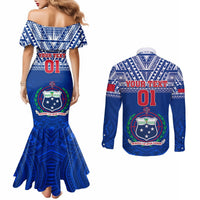 Custom Samoa Rugby Couples Matching Mermaid Dress and Long Sleeve Button Shirts Manu Samoa Polynesian Tatoo Pattern LT01 - Polynesian Pride