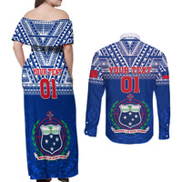 Custom Samoa Rugby Couples Matching Off Shoulder Maxi Dress and Long Sleeve Button Shirts Manu Samoa Polynesian Tatoo Pattern LT01 - Polynesian Pride