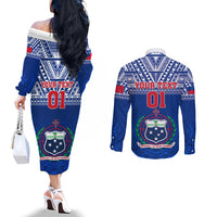 Custom Samoa Rugby Couples Matching Off The Shoulder Long Sleeve Dress and Long Sleeve Button Shirts Manu Samoa Polynesian Tatoo Pattern LT01 - Polynesian Pride