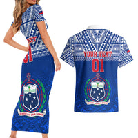 Custom Samoa Rugby Couples Matching Short Sleeve Bodycon Dress and Hawaiian Shirt Manu Samoa Polynesian Tatoo Pattern LT01 - Polynesian Pride