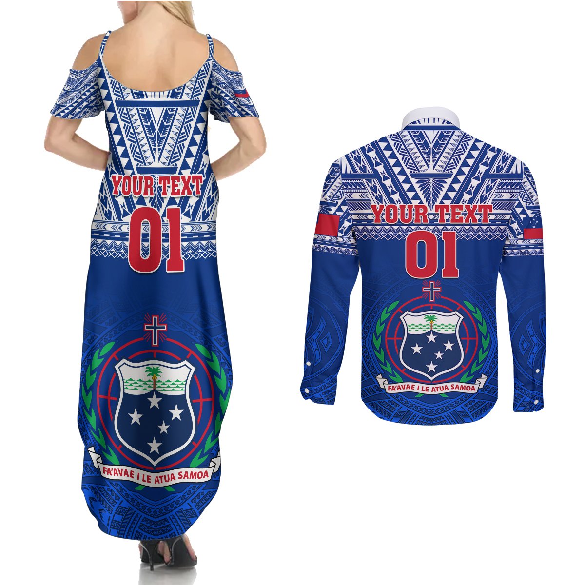 Custom Samoa Rugby Couples Matching Summer Maxi Dress and Long Sleeve Button Shirts Manu Samoa Polynesian Tatoo Pattern LT01 - Polynesian Pride