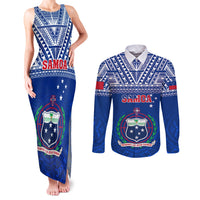 Custom Samoa Rugby Couples Matching Tank Maxi Dress and Long Sleeve Button Shirts Manu Samoa Polynesian Tatoo Pattern LT01 Blue - Polynesian Pride