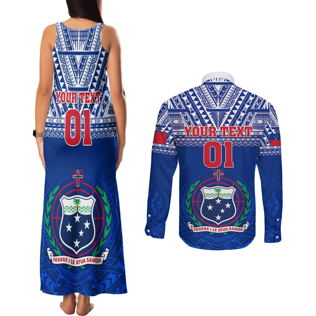 Custom Samoa Rugby Couples Matching Tank Maxi Dress and Long Sleeve Button Shirts Manu Samoa Polynesian Tatoo Pattern LT01 - Polynesian Pride