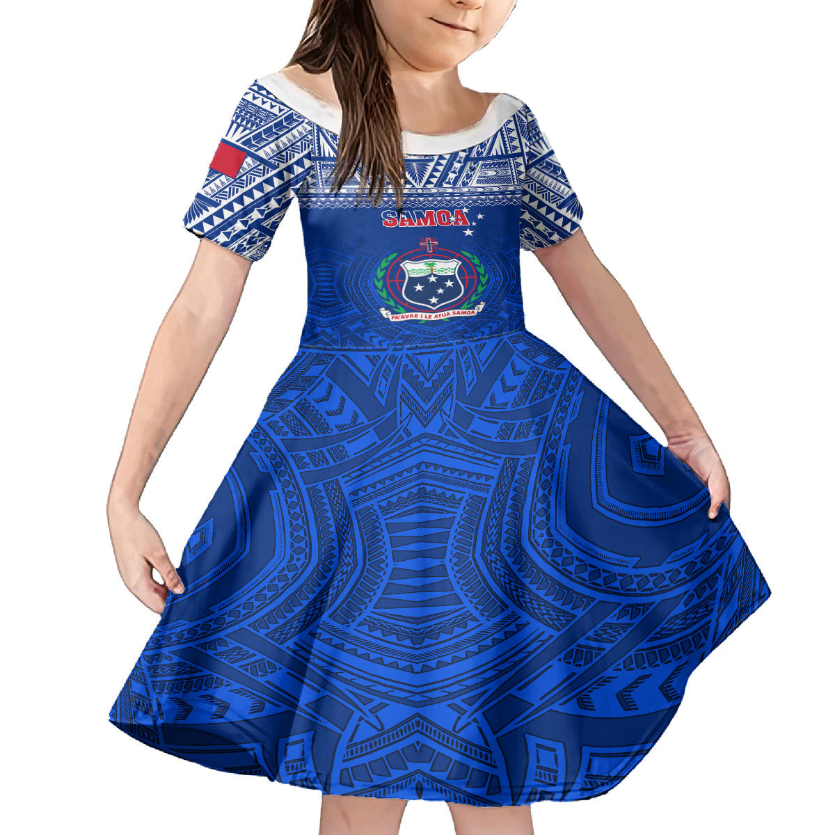 Custom Samoa Rugby Kid Short Sleeve Dress Manu Samoa Polynesian Tatoo Pattern LT01 KID Blue - Polynesian Pride