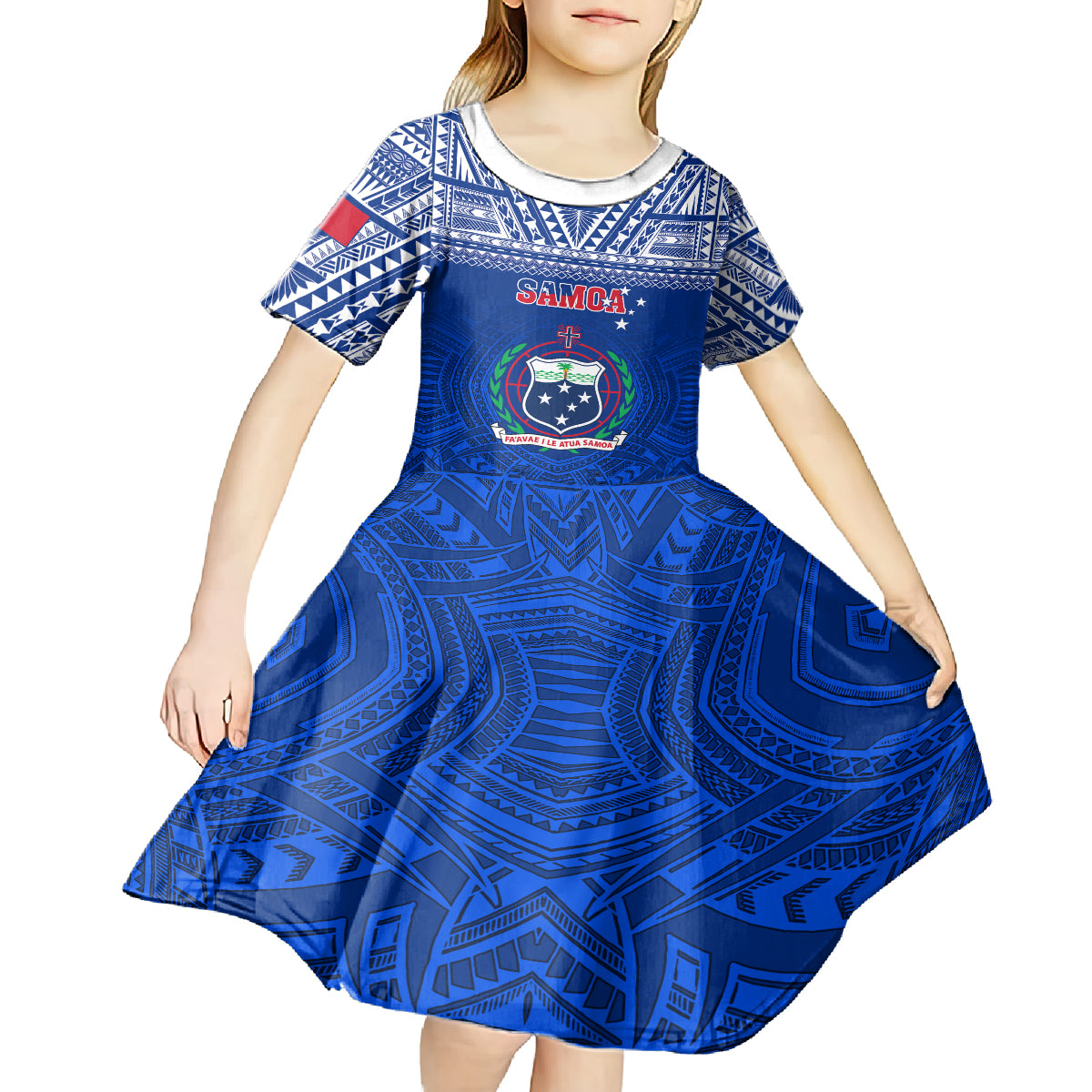 custom-samoa-rugby-kid-short-sleeve-dress-manu-samoa-polynesian-tatoo-pattern