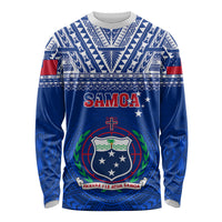 Custom Samoa Rugby Long Sleeve Shirt Manu Samoa Polynesian Tatoo Pattern LT01 Unisex Blue - Polynesian Pride