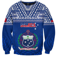 Custom Samoa Rugby Sweatshirt Manu Samoa Polynesian Tatoo Pattern LT01 Unisex Blue - Polynesian Pride