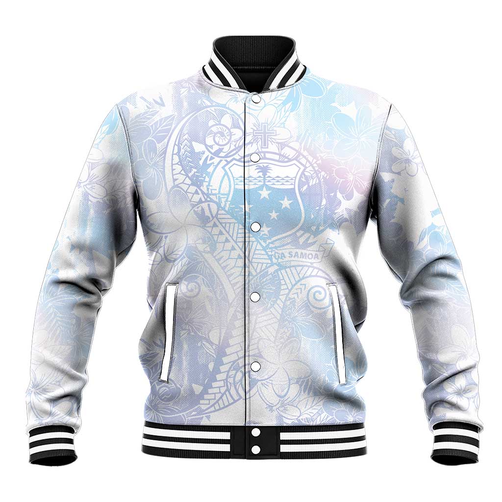 Samoa White Sunday Baseball Jacket Sweet Pastel Plumeria Floral