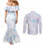 Samoa White Sunday Couples Matching Mermaid Dress and Long Sleeve Button Shirt Sweet Pastel Plumeria Floral