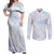 Samoa White Sunday Couples Matching Off Shoulder Maxi Dress and Long Sleeve Button Shirt Sweet Pastel Plumeria Floral