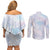 Samoa White Sunday Couples Matching Off Shoulder Short Dress and Long Sleeve Button Shirt Sweet Pastel Plumeria Floral