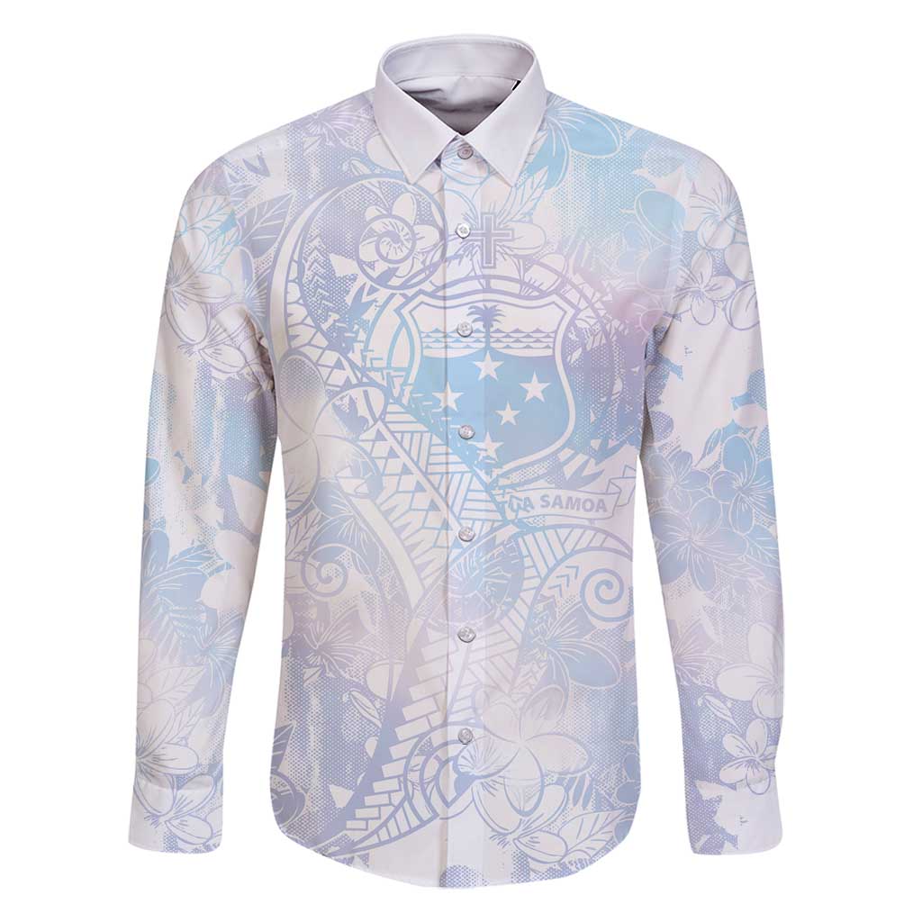 Samoa White Sunday Family Matching Long Sleeve Bodycon Dress and Hawaiian Shirt Sweet Pastel Plumeria Floral