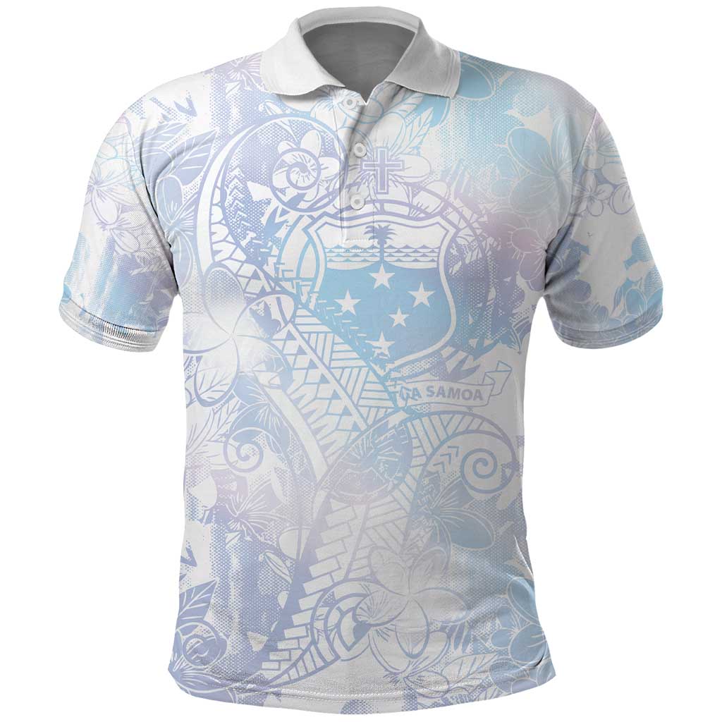 Samoa White Sunday Polo Shirt Sweet Pastel Plumeria Floral