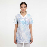 Samoa White Sunday Scrub Top Sweet Pastel Plumeria Floral - Polynesian Pride