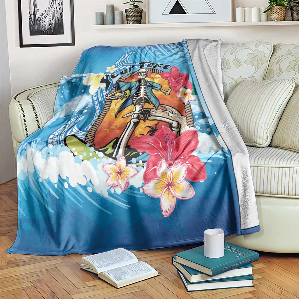 Personalized Aloha Hawaii Skeleton Surfing Blanket Tribal Shark Plumeria LT01 Blue - Polynesian Pride
