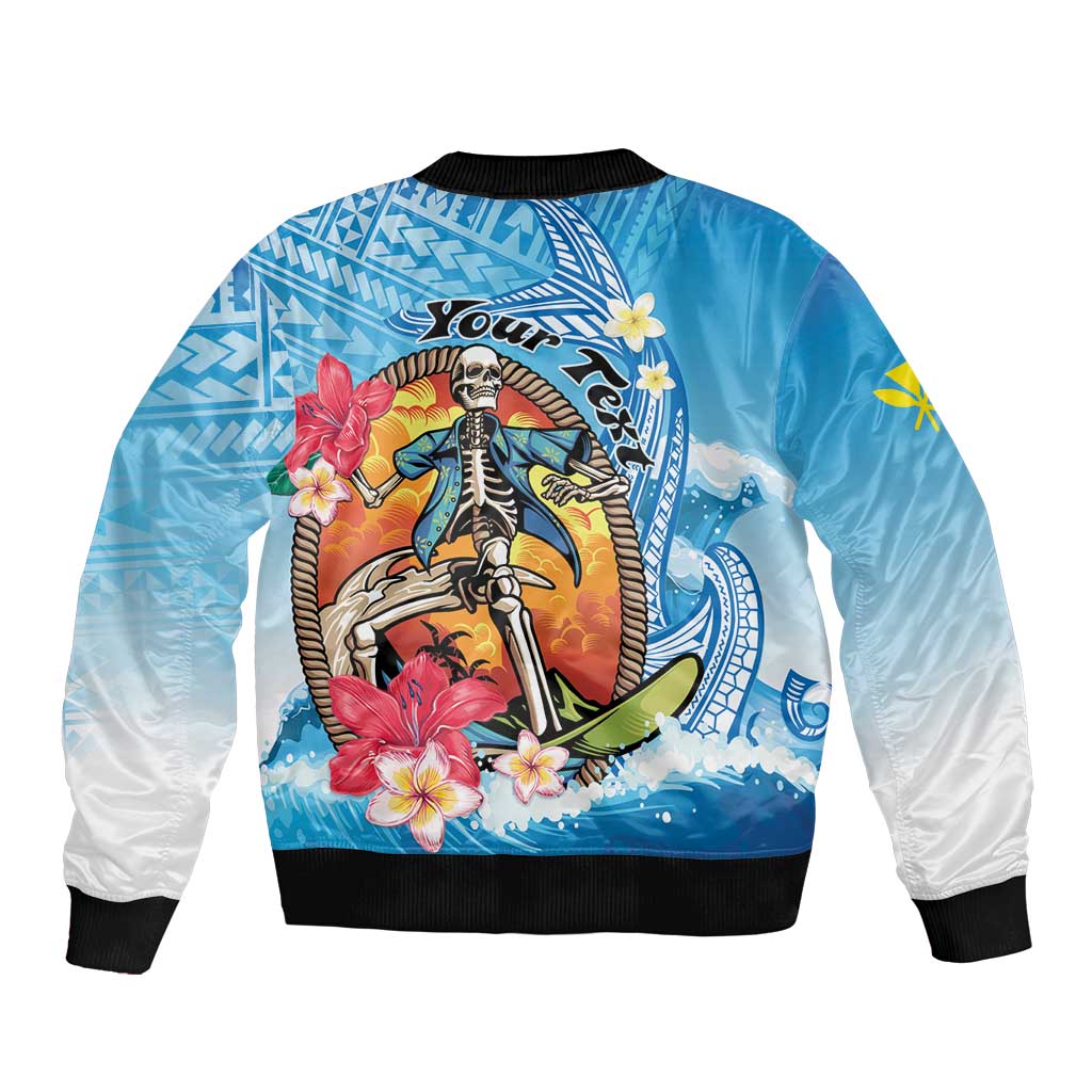 Personalized Aloha Hawaii Skeleton Surfing Bomber Jacket Tribal Shark Plumeria
