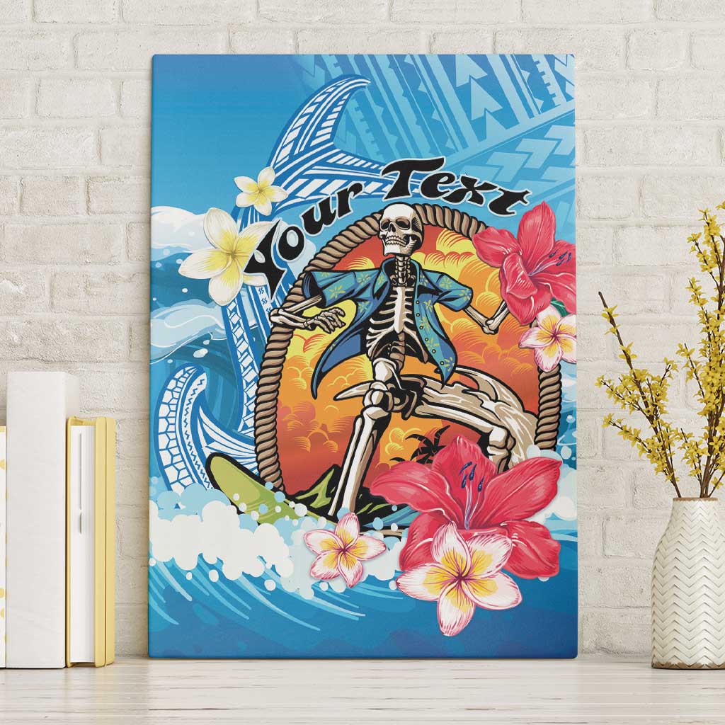 Personalized Aloha Hawaii Skeleton Surfing Canvas Wall Art Tribal Shark Plumeria LT01 Without Frame Blue - Polynesian Pride