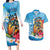 Personalized Aloha Hawaii Skeleton Surfing Couples Matching Long Sleeve Bodycon Dress and Hawaiian Shirt Tribal Shark Plumeria