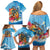 Personalized Aloha Hawaii Skeleton Surfing Family Matching Off Shoulder Short Dress and Hawaiian Shirt Tribal Shark Plumeria