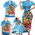 Personalized Aloha Hawaii Skeleton Surfing Family Matching Short Sleeve Bodycon Dress and Hawaiian Shirt Tribal Shark Plumeria