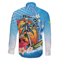 Personalized Aloha Hawaii Skeleton Surfing Family Matching Summer Maxi Dress and Hawaiian Shirt Tribal Shark Plumeria