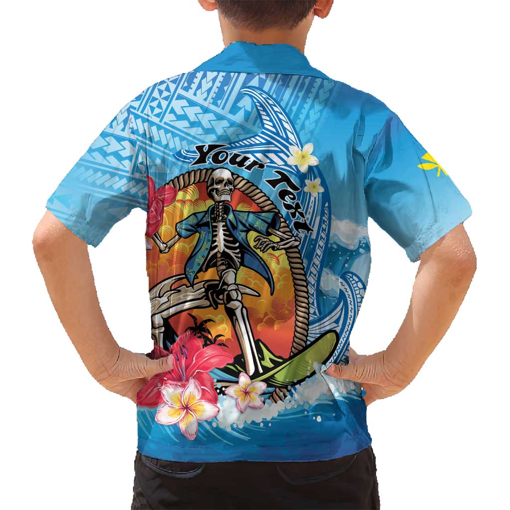 Personalized Aloha Hawaii Skeleton Surfing Family Matching Tank Maxi Dress and Hawaiian Shirt Tribal Shark Plumeria