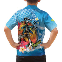 Personalized Aloha Hawaii Skeleton Surfing Family Matching Tank Maxi Dress and Hawaiian Shirt Tribal Shark Plumeria