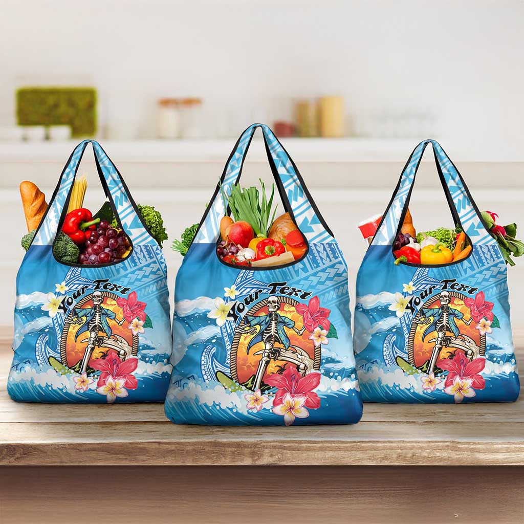 Aloha Hawaii Skeleton Surfing Grocery Bag Tribal Shark Plumeria LT01 3-pack One Size Blue - Polynesian Pride