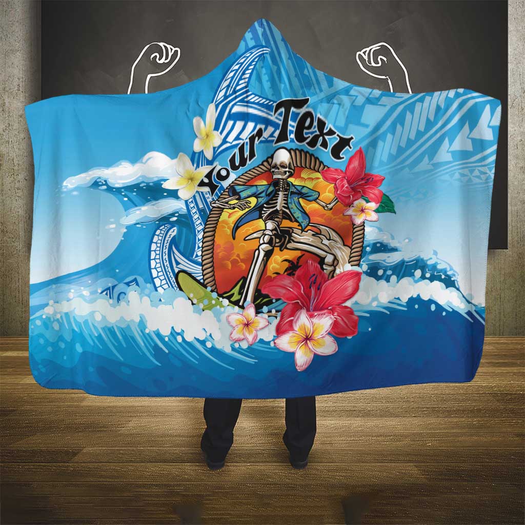 Personalized Aloha Hawaii Skeleton Surfing Hooded Blanket Tribal Shark Plumeria LT01 - Polynesian Pride