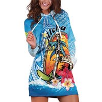 Personalized Aloha Hawaii Skeleton Surfing Hoodie Dress Tribal Shark Plumeria LT01 Blue - Polynesian Pride
