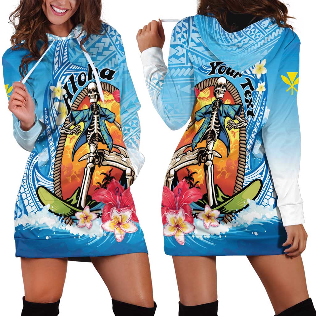 Personalized Aloha Hawaii Skeleton Surfing Hoodie Dress Tribal Shark Plumeria LT01 - Polynesian Pride