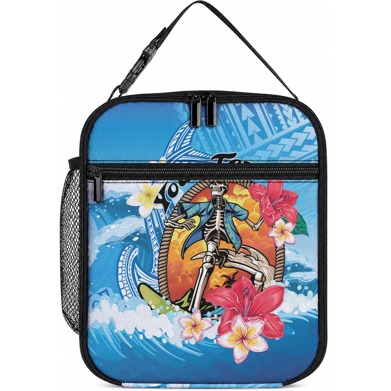 Personalized Aloha Hawaii Skeleton Surfing Lunch Bag Tribal Shark Plumeria LT01 10.2 × 8.3 × 4.3 inch Blue - Polynesian Pride