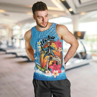 Personalized Aloha Hawaii Skeleton Surfing Men Tank Top Tribal Shark Plumeria LT01 Blue - Polynesian Pride