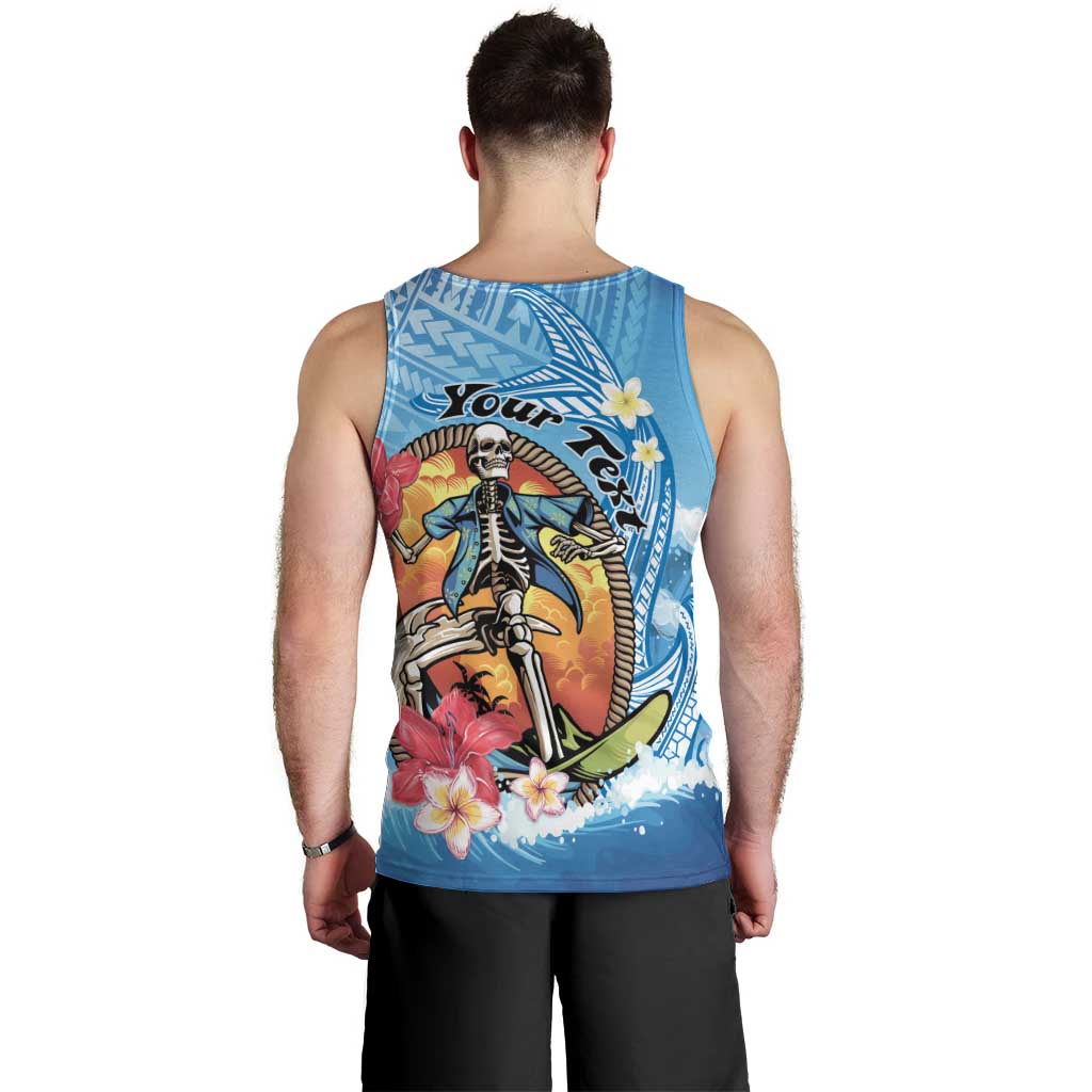 Personalized Aloha Hawaii Skeleton Surfing Men Tank Top Tribal Shark Plumeria LT01 - Polynesian Pride