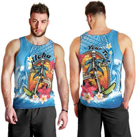 Personalized Aloha Hawaii Skeleton Surfing Men Tank Top Tribal Shark Plumeria LT01 - Polynesian Pride