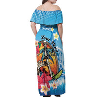 Personalized Aloha Hawaii Skeleton Surfing Off Shoulder Maxi Dress Tribal Shark Plumeria LT01 - Polynesian Pride