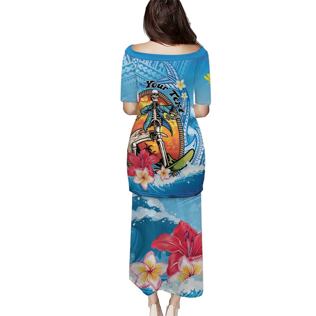 Personalized Aloha Hawaii Skeleton Surfing Puletasi Tribal Shark Plumeria LT01 - Polynesian Pride