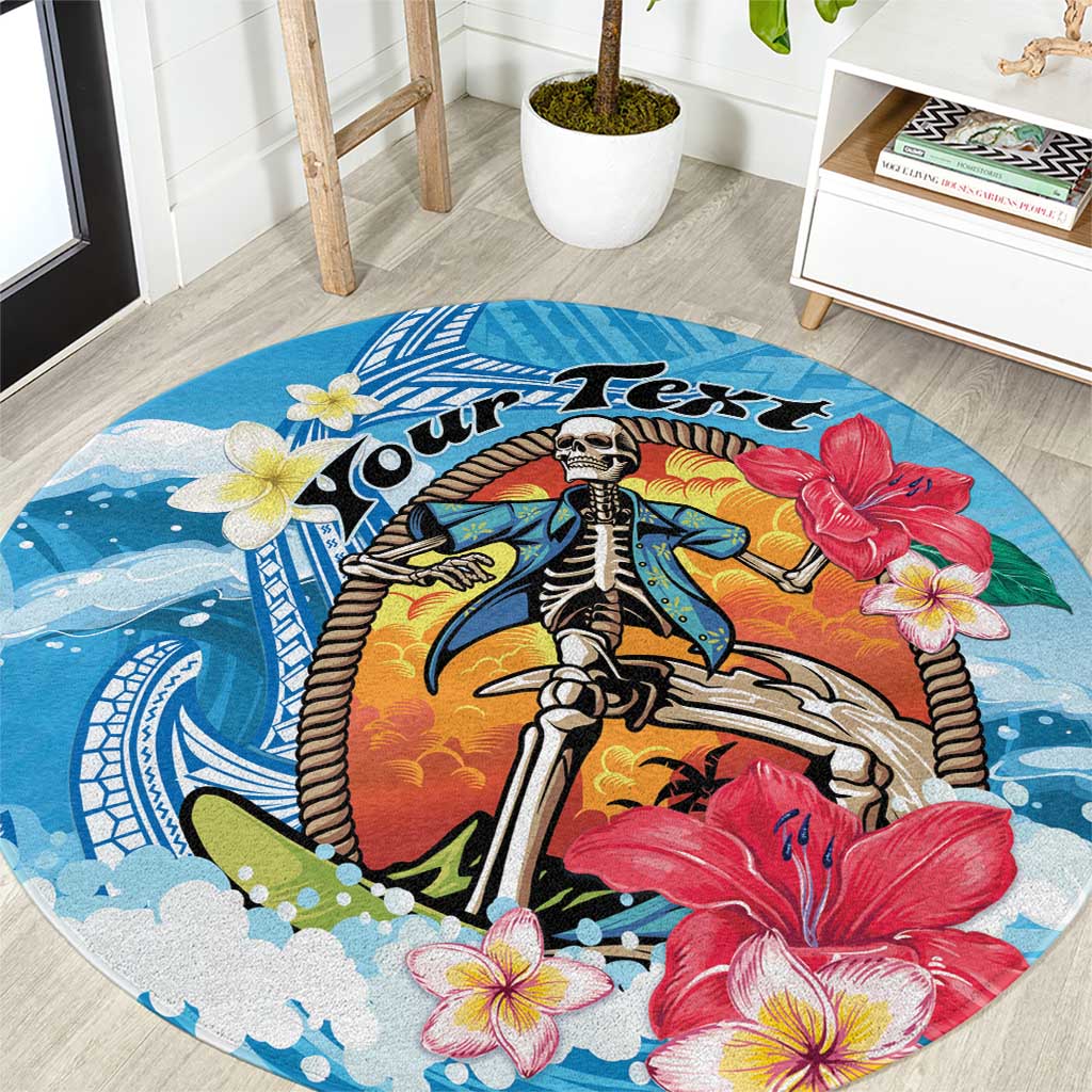 Personalized Aloha Hawaii Skeleton Surfing Round Carpet Tribal Shark Plumeria