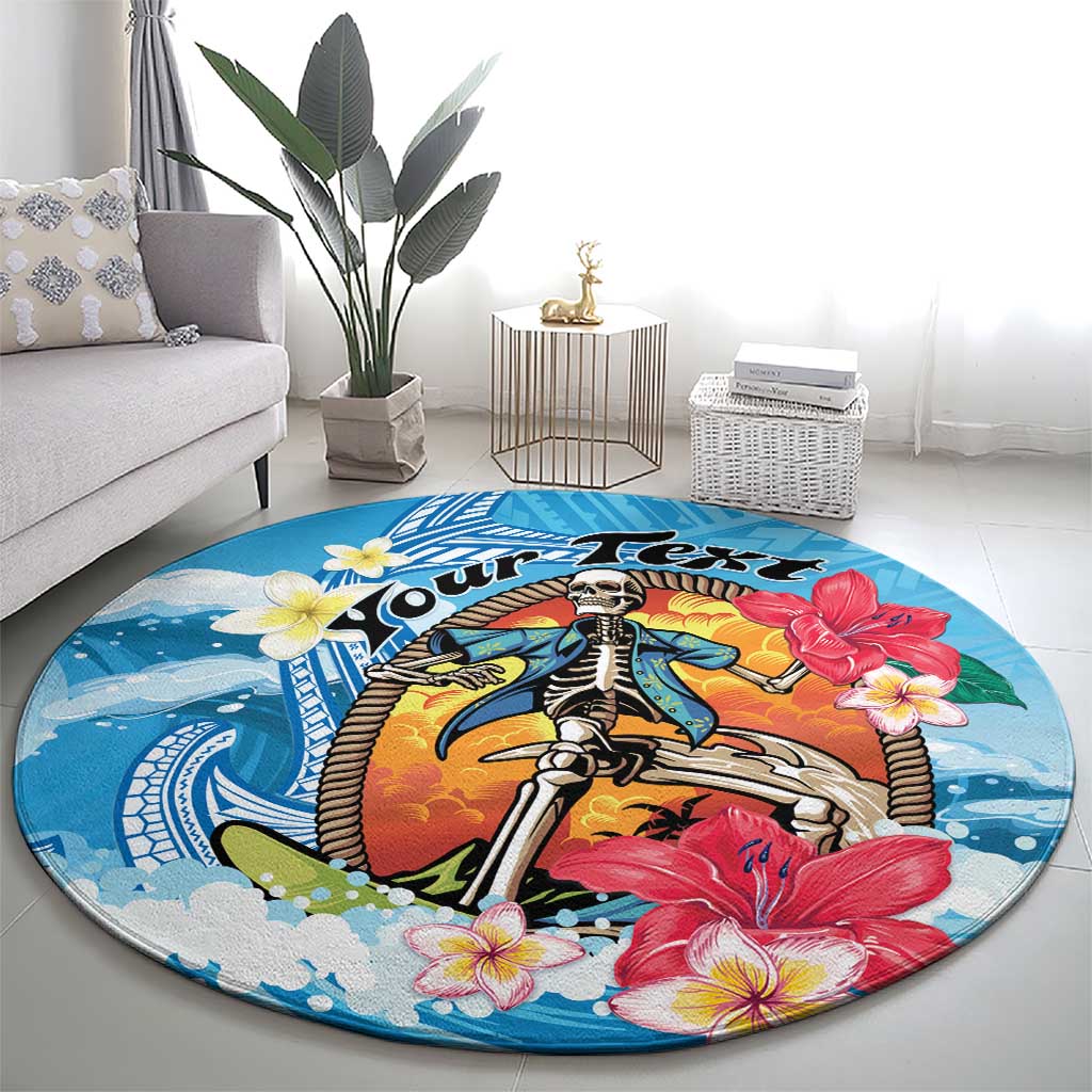 Personalized Aloha Hawaii Skeleton Surfing Round Carpet Tribal Shark Plumeria