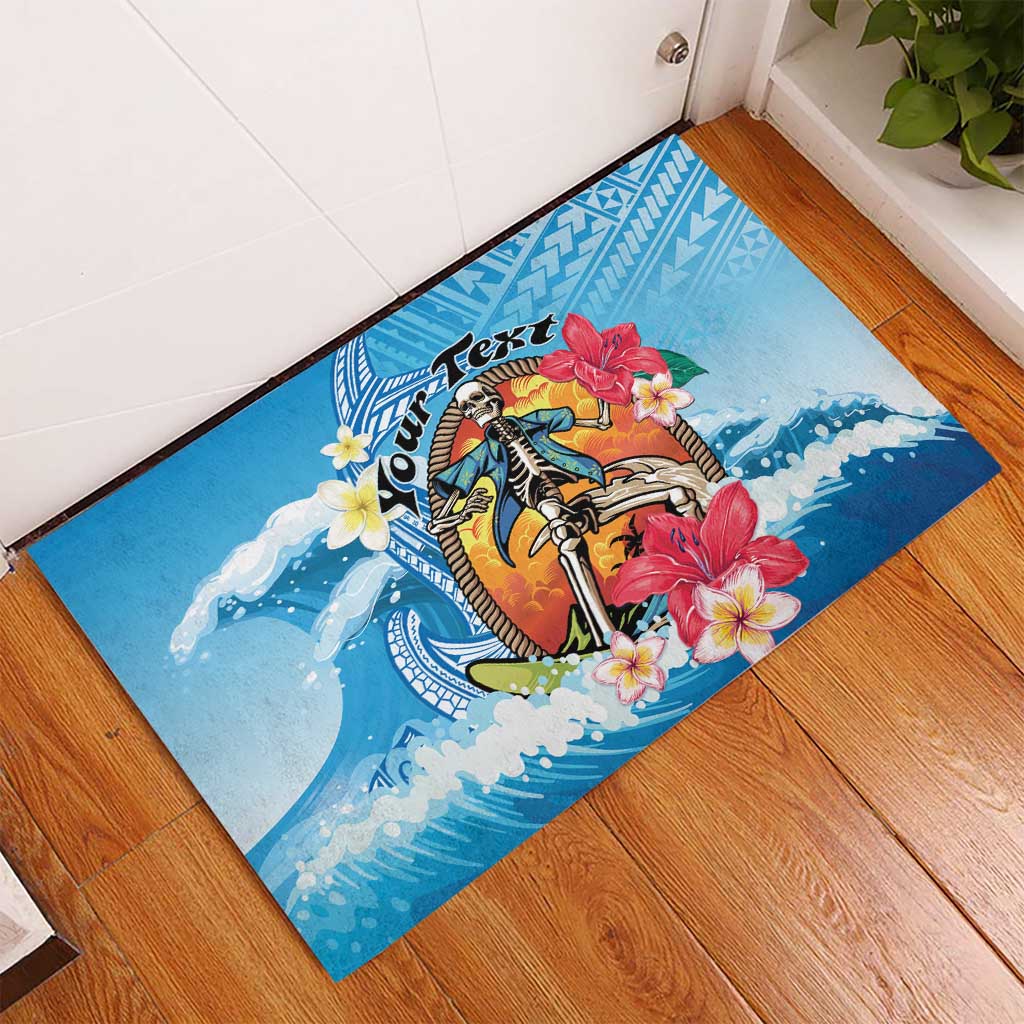 Personalized Aloha Hawaii Skeleton Surfing Rubber Doormat Tribal Shark Plumeria LT01 - Polynesian Pride