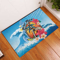 Personalized Aloha Hawaii Skeleton Surfing Rubber Doormat Tribal Shark Plumeria LT01 - Polynesian Pride