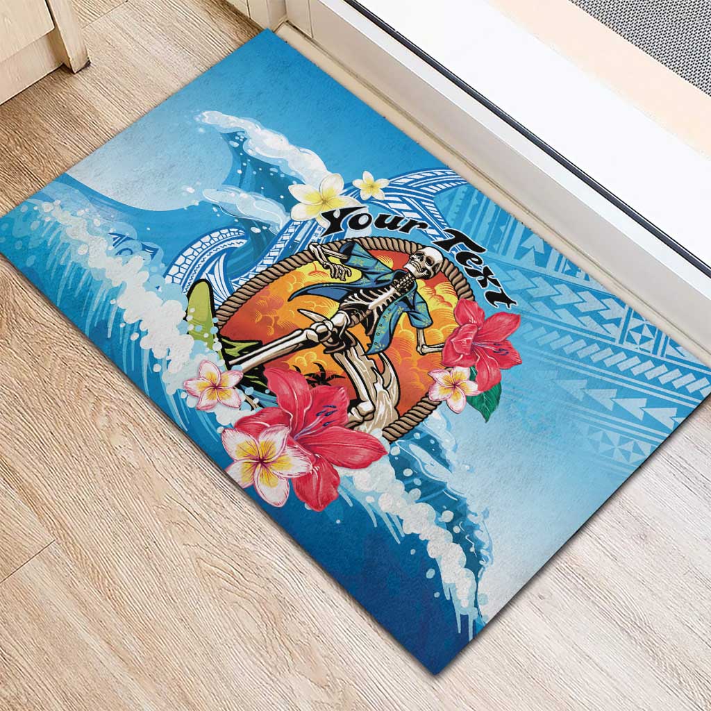 Personalized Aloha Hawaii Skeleton Surfing Rubber Doormat Tribal Shark Plumeria LT01 - Polynesian Pride