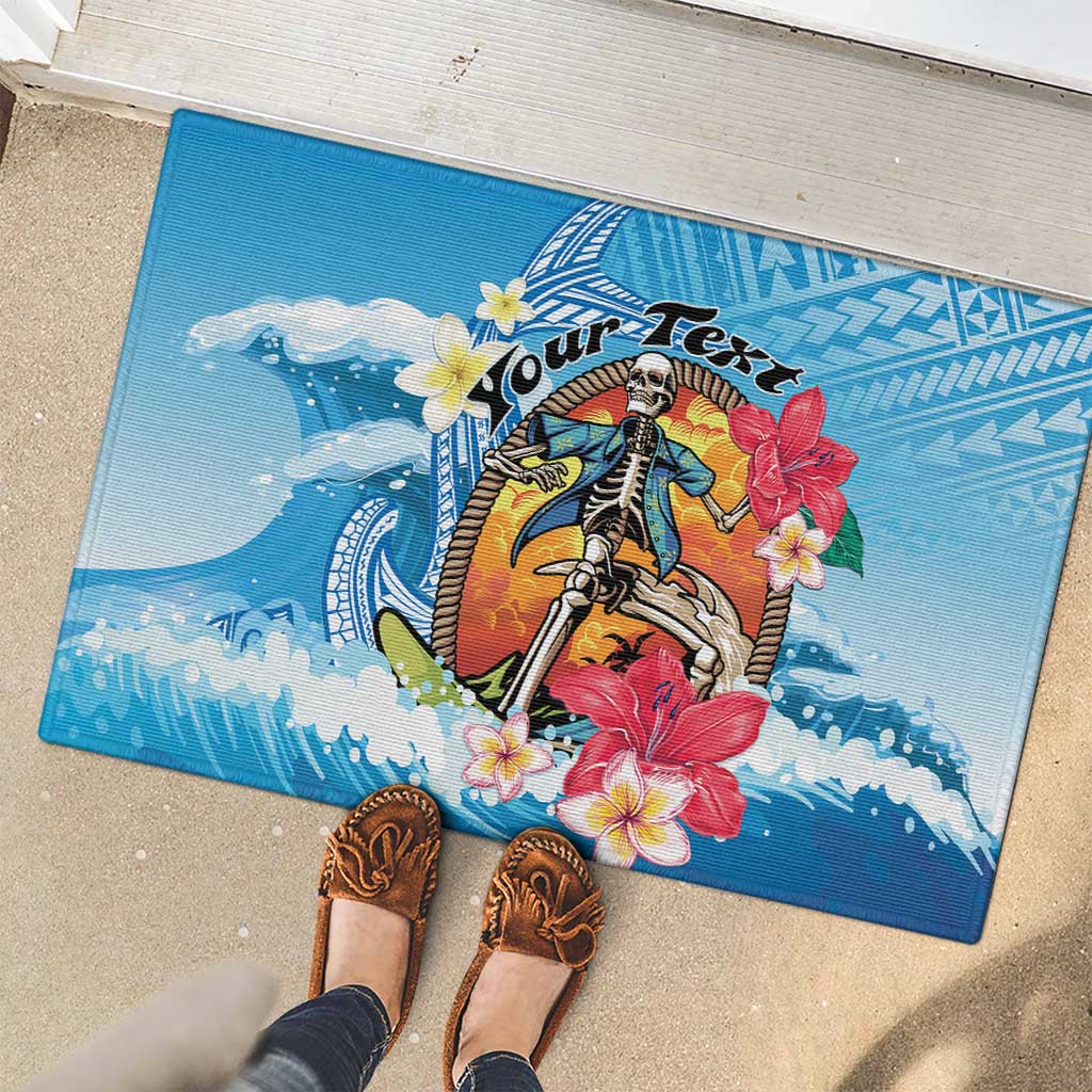 Personalized Aloha Hawaii Skeleton Surfing Rubber Doormat Tribal Shark Plumeria LT01 - Polynesian Pride