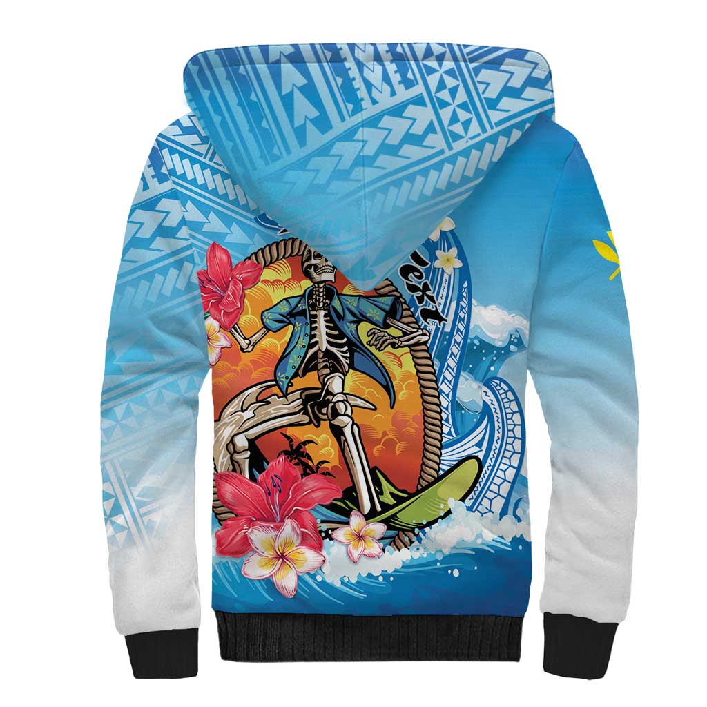 Personalized Aloha Hawaii Skeleton Surfing Sherpa Hoodie Tribal Shark Plumeria LT01 - Polynesian Pride