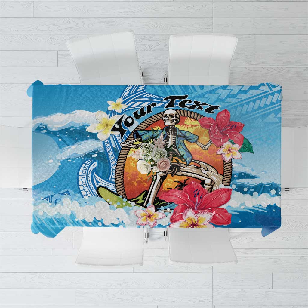 Personalized Aloha Hawaii Skeleton Surfing Tablecloth Tribal Shark Plumeria LT01 Blue - Polynesian Pride